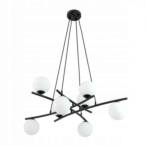 Stropní svítidlo Essa 8-bodová černá, opálová stínidla, E14, 100 cm