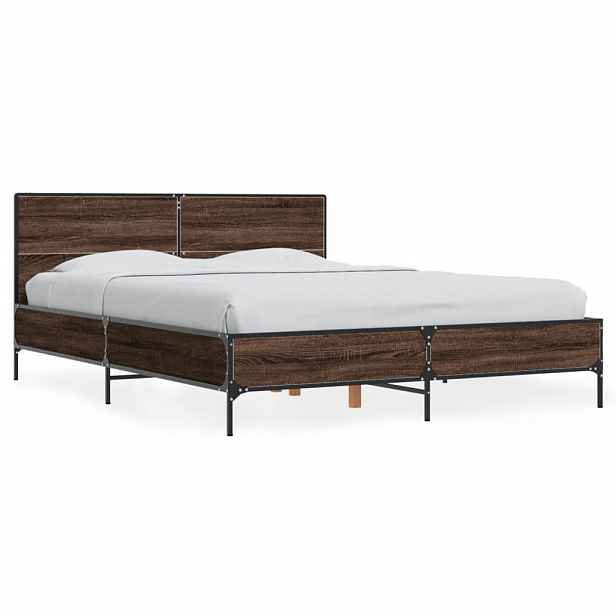 vidaXL Rám postele hnědý dub 140 x 200 cm kompozitní dřevo a kov