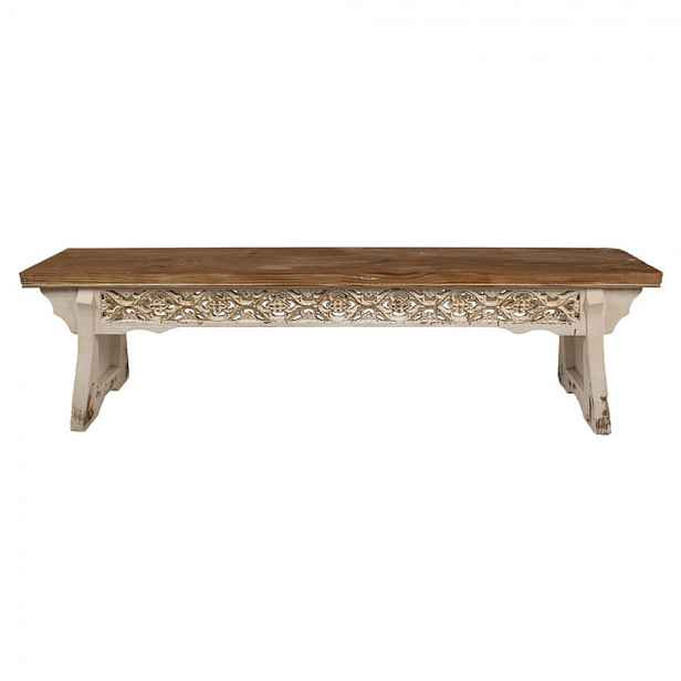 Béžovo-hnědá dřevěná lavice Brocante wood - 169*36*46 cm Clayre & Eef