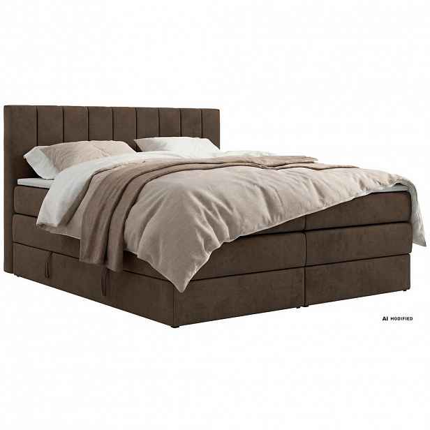 MKS POSTEL BOXSPRING ALVER KING 180/200 - Hnědá Samet - Topper T25 - H4