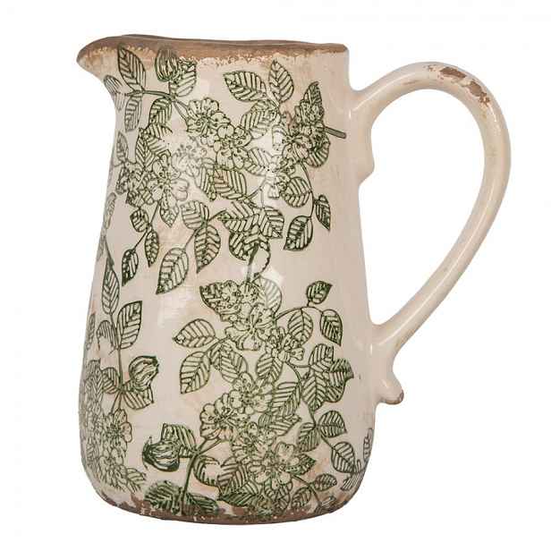 Béžový keramický džbán se zelenými květy Flora M - 16*12*18 cm Clayre & Eef