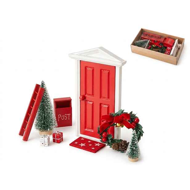Dveře pro vánočního skřítka s doplňky ELF DOOR 17,5 cm, červené