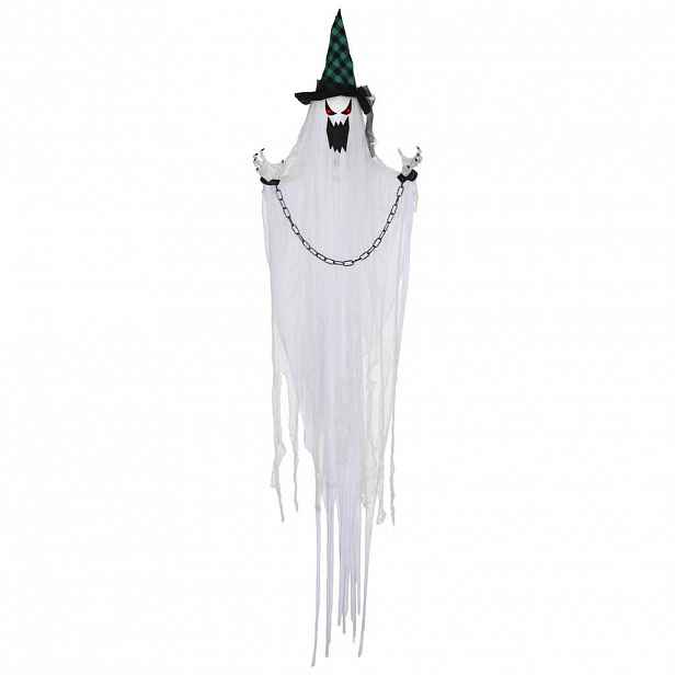 HOMCOM HALLOWEENSKÁ dekorace visící duch 204 cm s aktivací zvukem, zvuková funkce