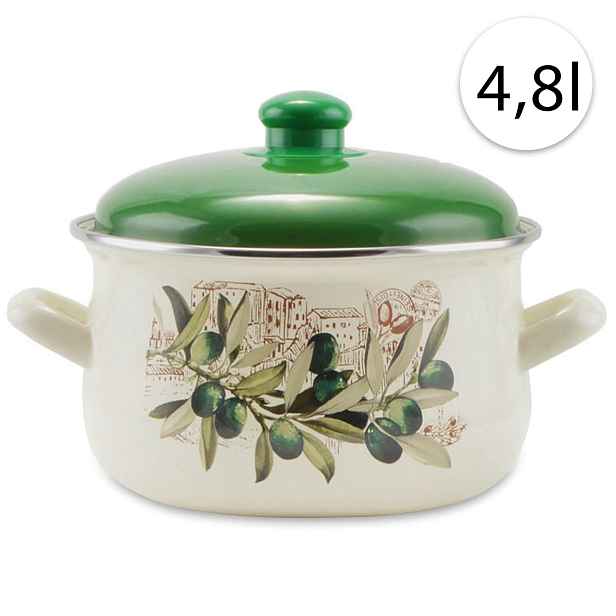 Perfect Home 14829 Smaltovaný hrnec 22cm,4,8l + poklice, bílý, oliva