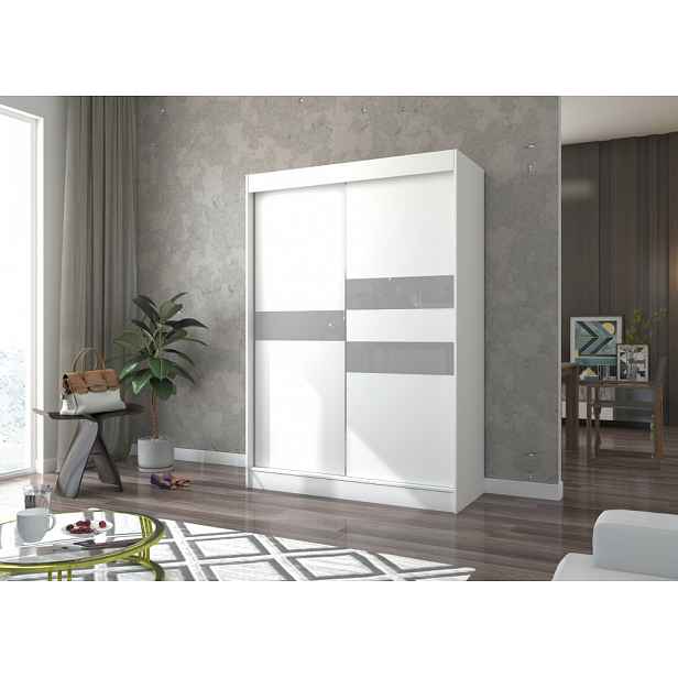 Šatní skříň s posuvnými dveřmi 150 cm ELANA - bílá / šedá