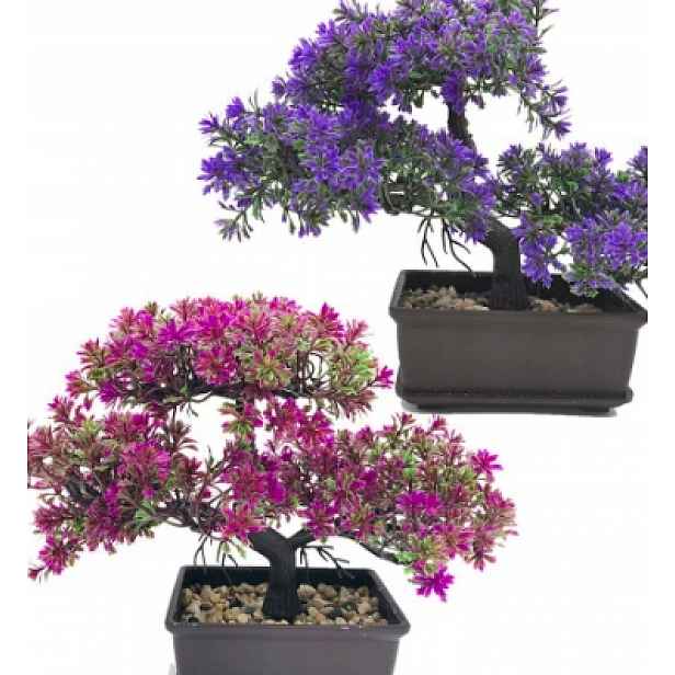 Stromek Bonsai Umělá Rostlina V Květináči Růžovo Fialová Dekorace
