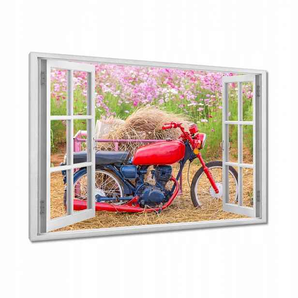 Obrazy 90x60 Červený motocykl Květiny