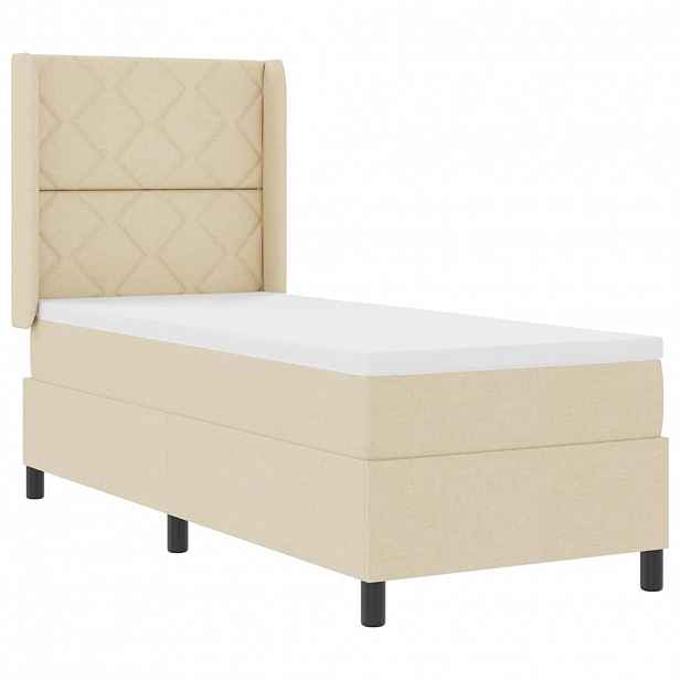 vidaXL LED box pružinová postel s čelo Krémová 90 x 190 cm textil