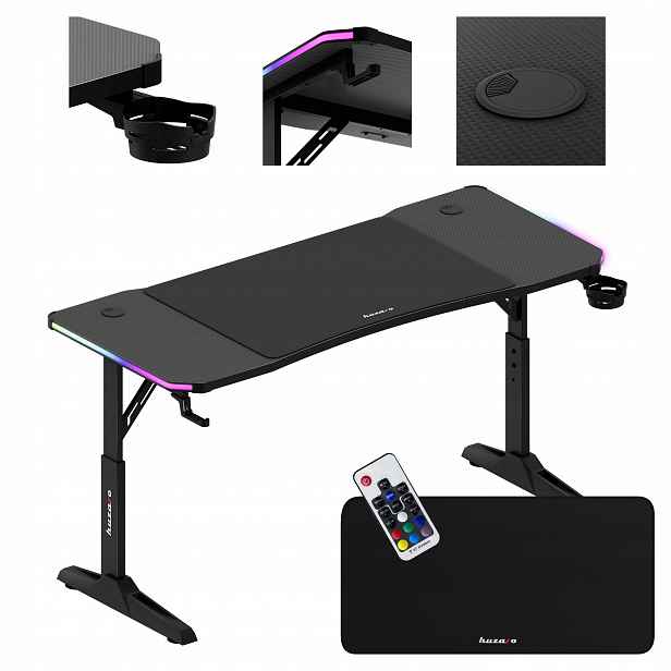 Herní stůl Huzaro černý počítačový Rgb Led 140 x 60 cm podložka