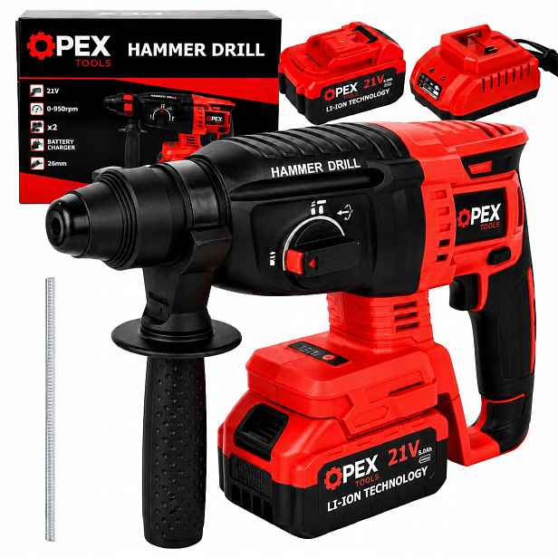 Opex Tools 28008 Akumulátorové vrtací kladivo Sds 21 V 2x 3 Ah Li-Ion