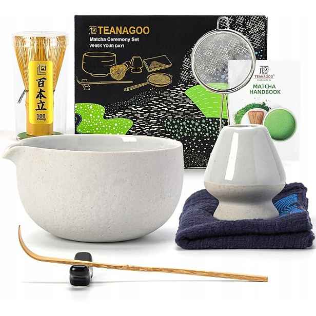 Sada na japonský čaj (7-dílná) Miska Matcha Bambusová Světle šedá