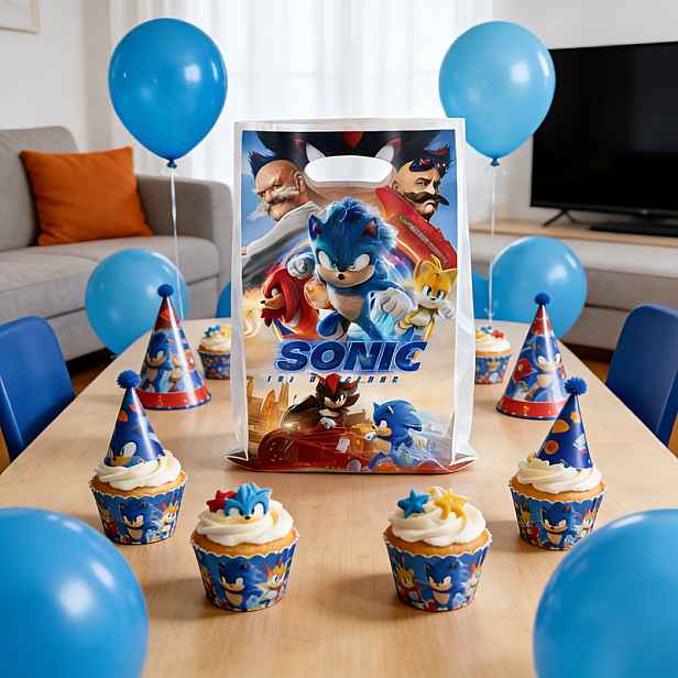 TEMU Sada 10 kusů tašek, dárkové tašky na narozeninovou párty Sonic the Hedgehog, modré, dekorace na párty, dekorace na narozeninovou párty, dekorace