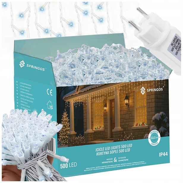 Venkovní Sople 500LED Girlanda Světelná Záclona Lampy 22,5 m Studené Bílé