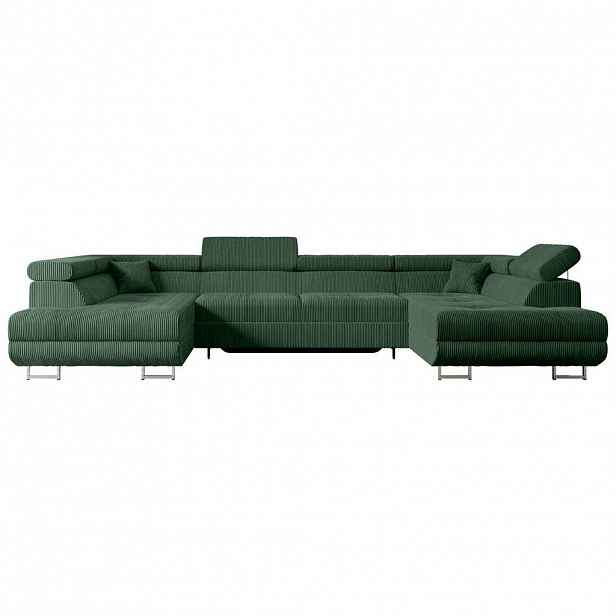 ALTDECOR SEDACÍ SOUPRAVA s funkcí lůžka a úložným prostorem pod lůžkem GUSA-U 342x202x107 cm zelený manšestr