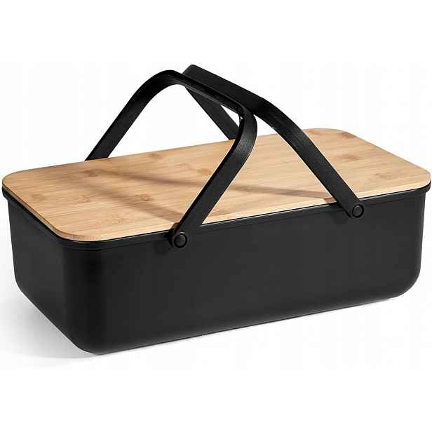 Cheerhom černý kovový retro chlebník s víkem 38x21x13 cm