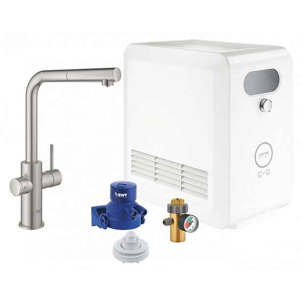 Grohe Blue Professional - Dřezová baterie s chladicím zařízením a filtrací, výsuvná sprška, supersteel 31326DC2