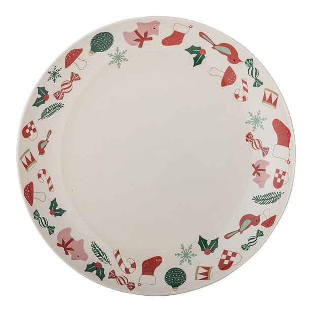 Krémový servírovací talíř s vánočním motivem z kameniny ø 28 cm Yule – Bloomingville