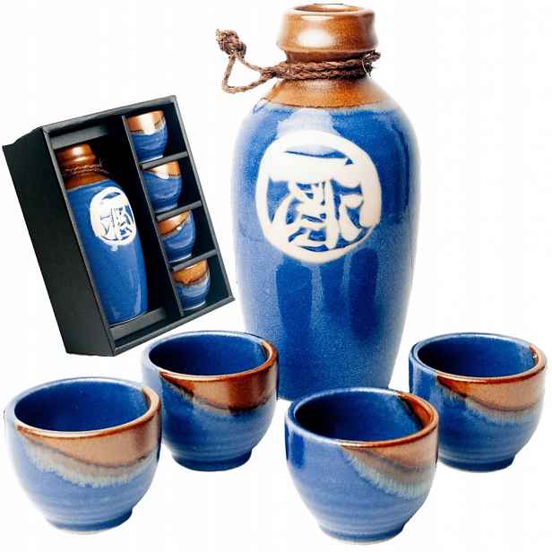 Modro-Hnědá Sada na Servírování Saké 500ml Edo Japan