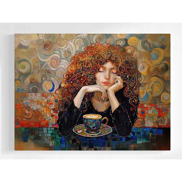 Plakát Portrét Rudá Žena Dívka Káva Klimt 100x75