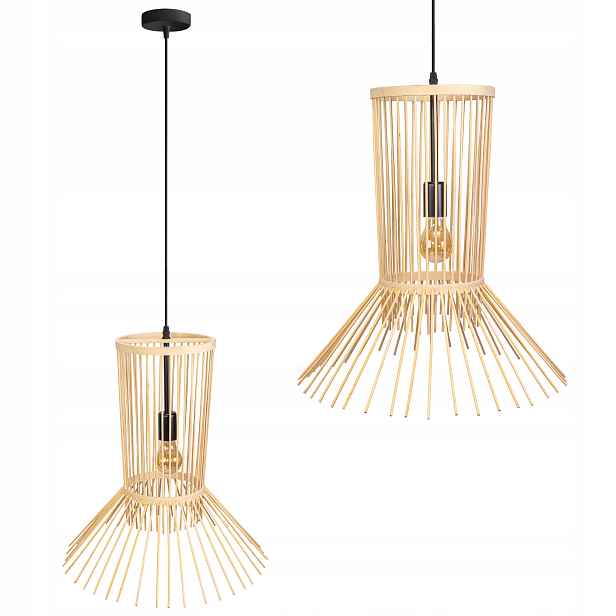 Závěsná Lampa Prolamovaná Bambusová Černá, Moderní, Do Obývacího Pokoje Boho Nad Stůl