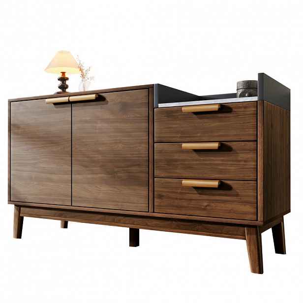 Modfu KOMODA z MDF a masivního dřeva 120x77x40 cm tmavý dub se 3 zásuvkami