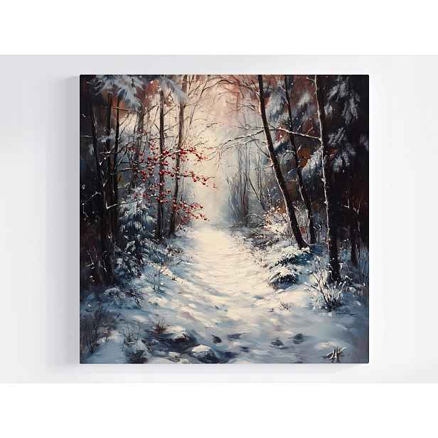 Obraz Na Plátně Canvas Les Stromy Cesta Stezka Sníh Zima Jeřabina 50x50