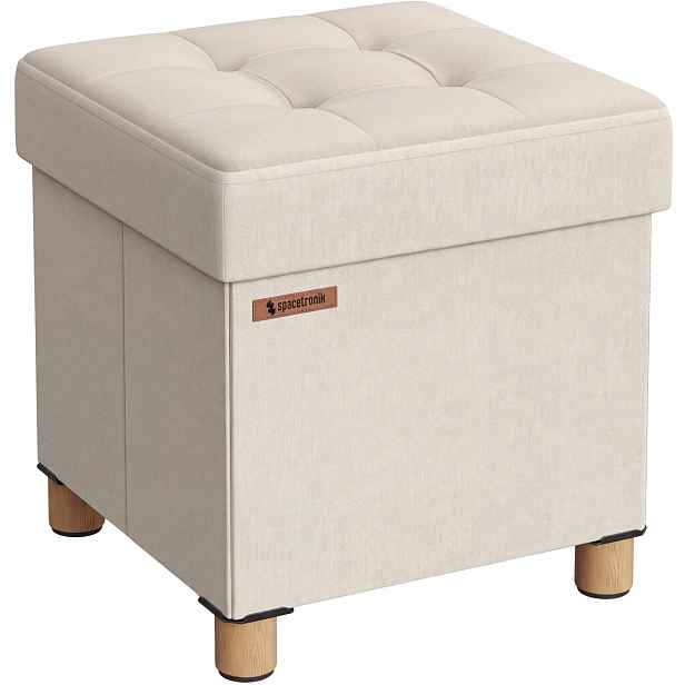 Taburet s úložným prostorem, čalouněný sedák, otevírací, bílá, 38 Cm, Skládací