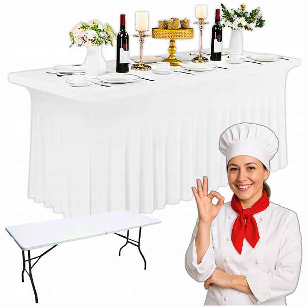 Ubrus s volánem Bílý na stůl 180 potah na cateringový stůl skirting