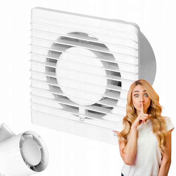 Domácí koupelnový ventilátor 100 mm, montáž na stěnu s vypínačem