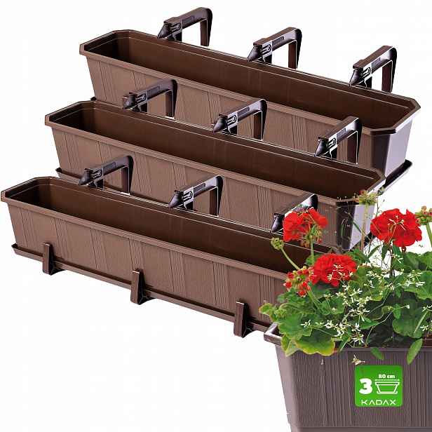 Balkonový Truhlík 80 cm Květináč Květináč Podstavec Rukojeti 3 ks