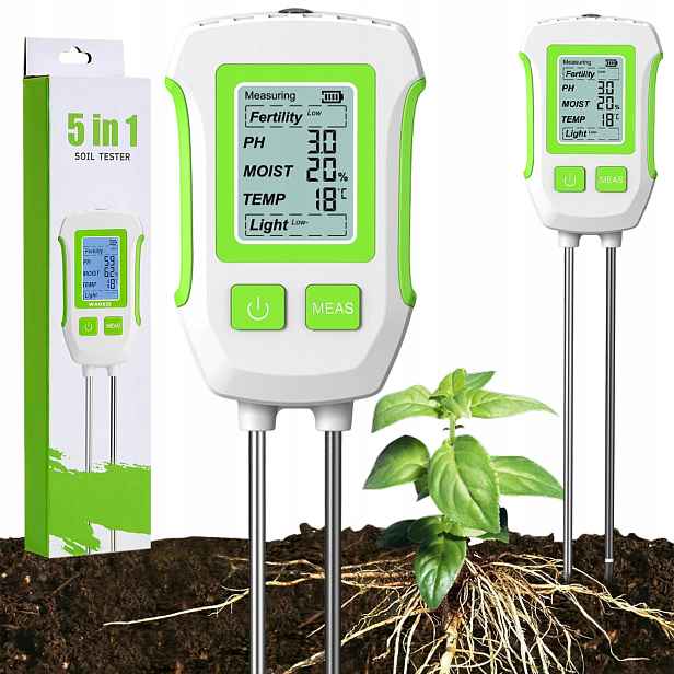 Kyseloměr Na Půdu Tester 5V1 S LCD Displejem, Úrodnost, Vlhkost Apod.