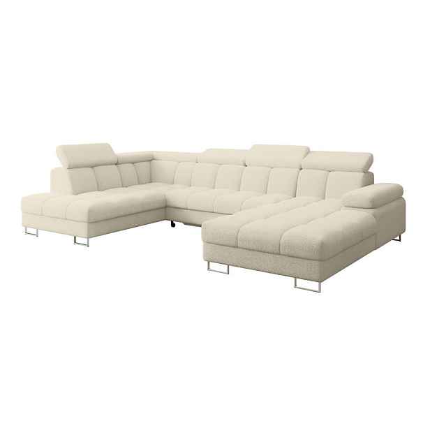 ALTDECOR SEDACÍ SOUPRAVA s funkcí spaní a úložným prostorem, otoman vlevo COMA U 345x203x79 béžová buklé