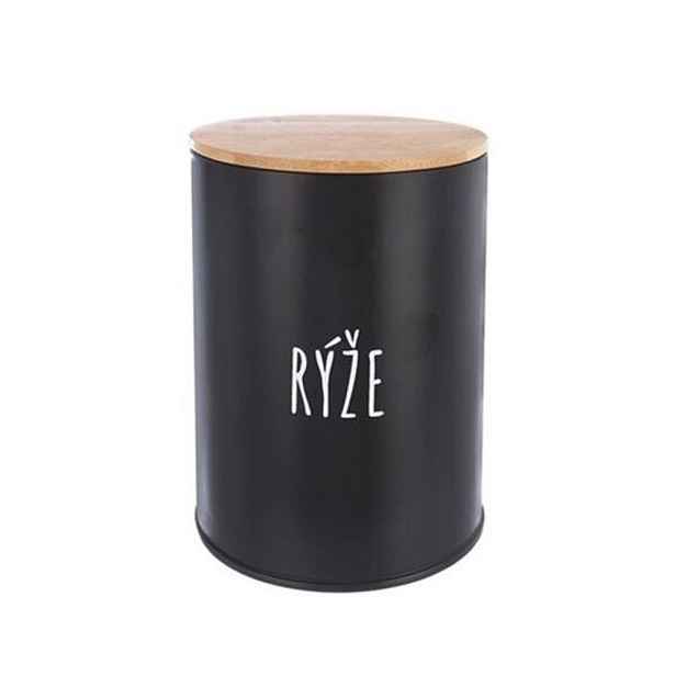 dóza plech. d11x15,5cm, RÝŽE, BLACK, plech/bambus