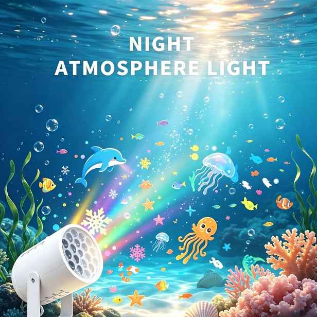 TEMU 1ks Dynamické noční světlo s projekcí oceánu, LED dekorativní projektor osvětlení, 360° otočná stolní lampa, víceúhlové projekční světlo,