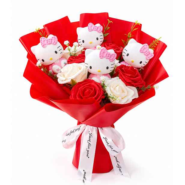 Kytice Hello Kitty s plyšovými květy – jedinečný dárek pro každou příležitost