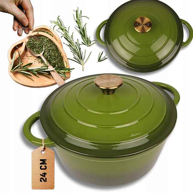 Hrnec 4 L Smaltovaná Poklice Olivový Plyn/indukce Trouba 24 CM