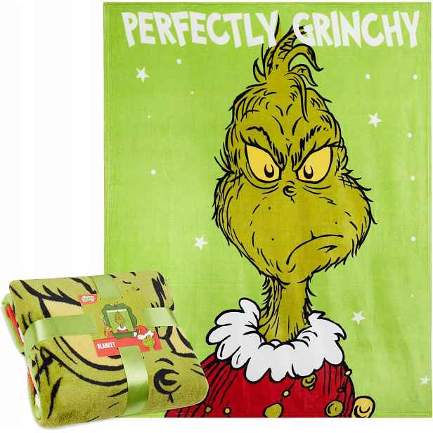 Vánoční deka Grinch, fleecová na postel, měkký přehoz, 150 x 130 cm