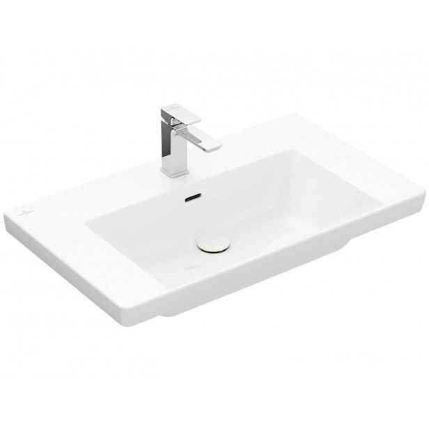 Villeroy & Boch Subway 3.0 - Umyvadlo 80x47 cm, s přepadem, otvor pro baterii, CeramicPlus, alpská bílá 4A7080R1