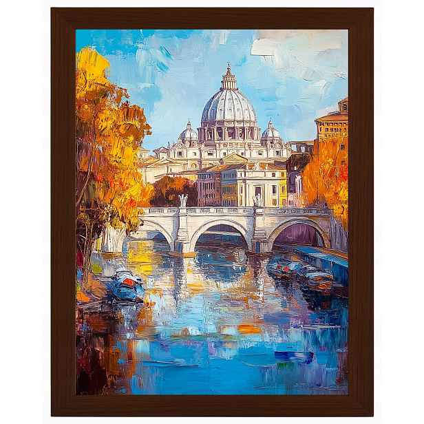 Plakát Rámeček Dřevo Město Řím Vatikán Bazilika Tyber Podzim 60x80