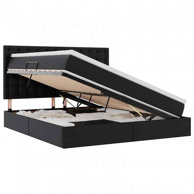 vidaXL Postel s úložným prostorem a LED osvětlením Černá 160 x 200 cm