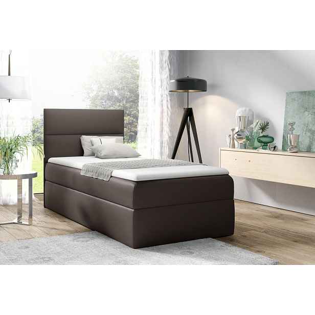 Čalouněná jednolůžková postel OLENA - 100x200, tmavě hnědá + topper ZDARMA