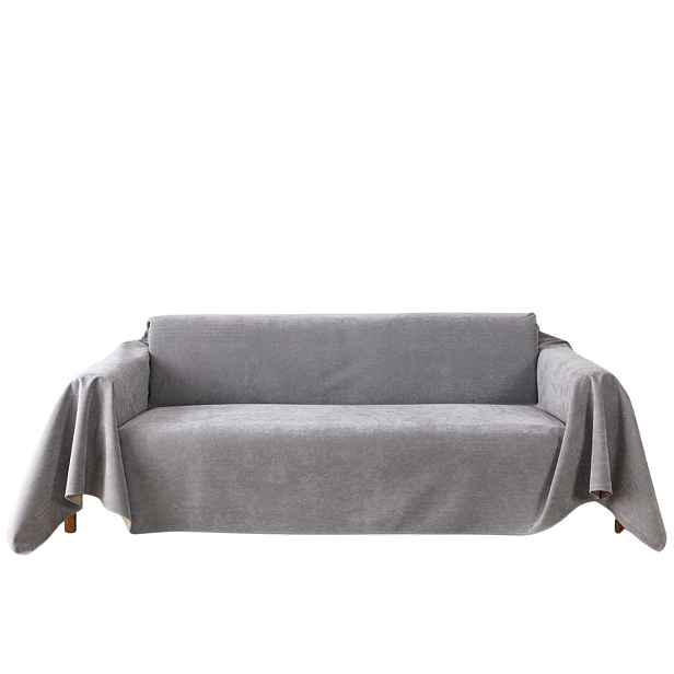 Přehoz na pohovku 180×380 cm šedý ochranný potah z šenilu