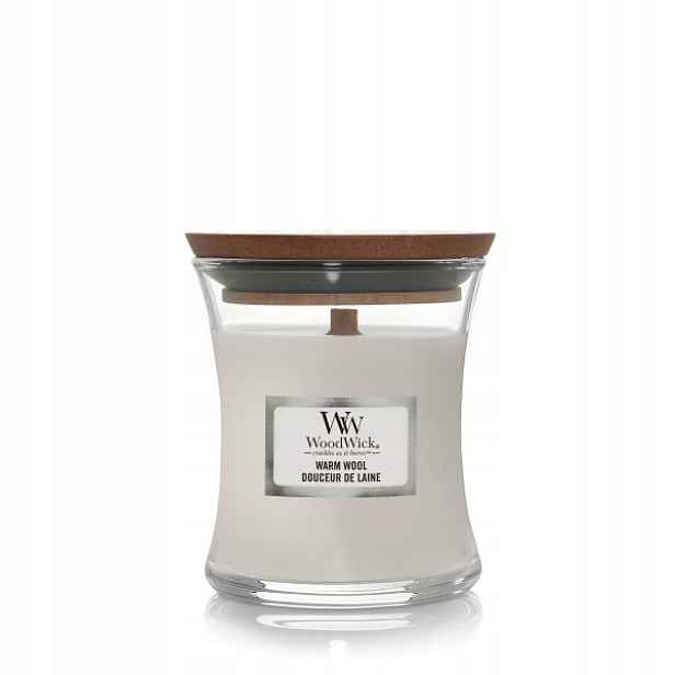 Vonná svíčka sójová Warm Wool Woodwick Malá 85 g Dřevěný knot