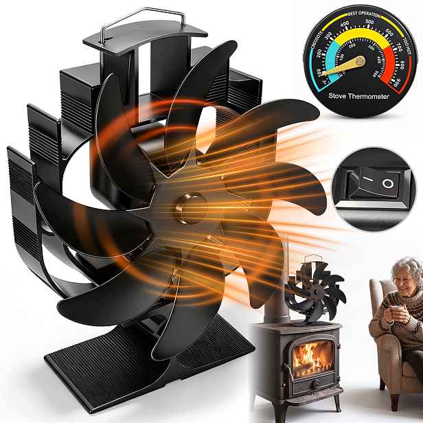 Termoelektrický Krbový Ventilátor Napájený Teplem Bez Proudu, Černý