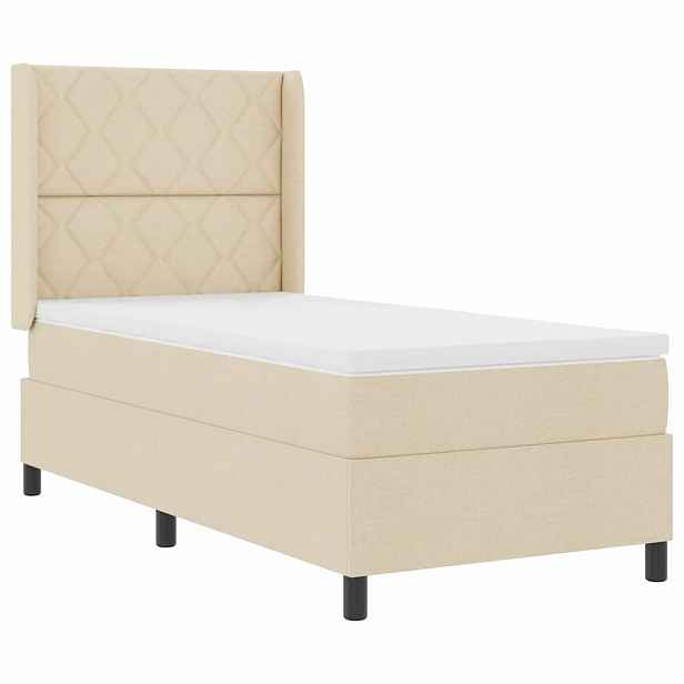 vidaXL LED box pružinová postel s čelo Krémová 90 x 200 cm textil