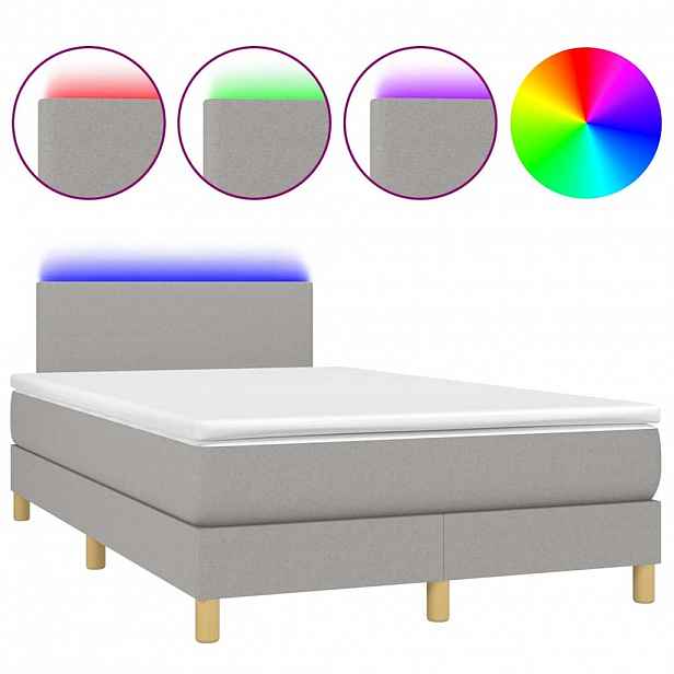 vidaXL Box spring postel s matrací a LED světle šedá 120x200 cm textil