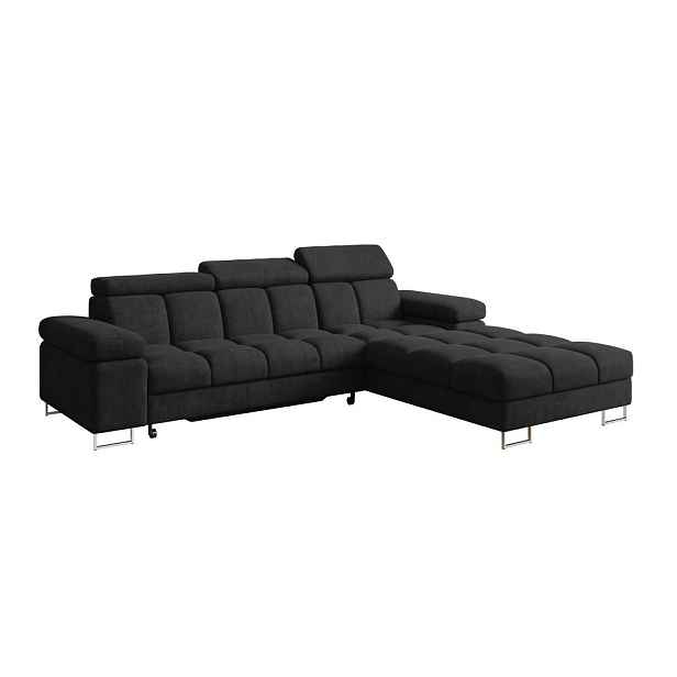 ALTDECOR ROHOVÁ SEDAČKA s funkcí spaní, otoman vpravo COMA L 271x203x79 černá velur