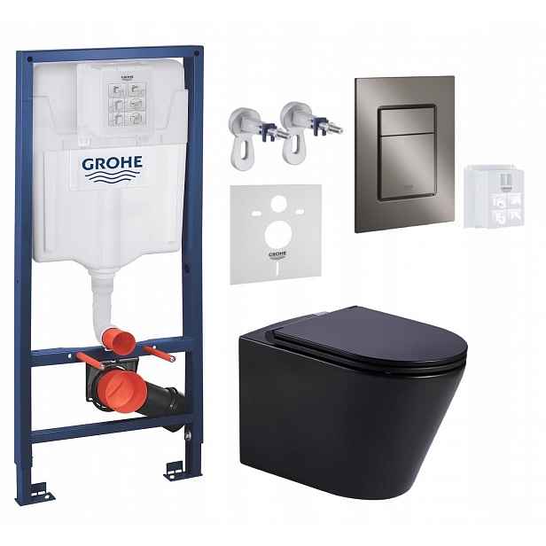 Wc stojan Grohe Rapid Sl s mísou Imprese a tlačítkem grafit, kartáčovaný