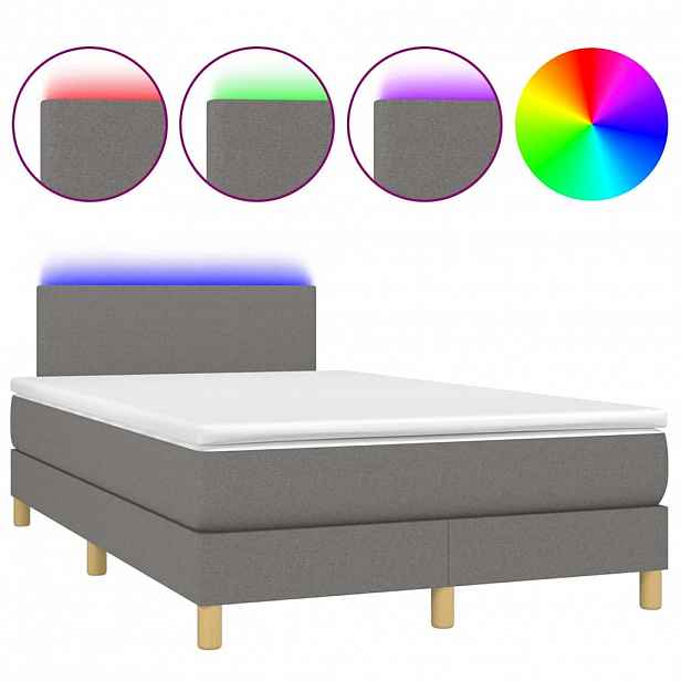 vidaXL Box spring postel s matrací a LED tmavě šedá 120x200 cm textil