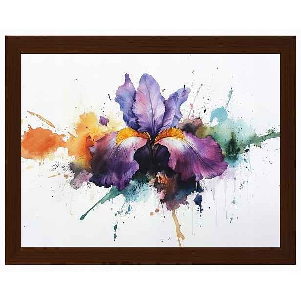 Plakát Rámeček Dřevo Akvarel Příroda Květ Fialový Irys Splash 80x60